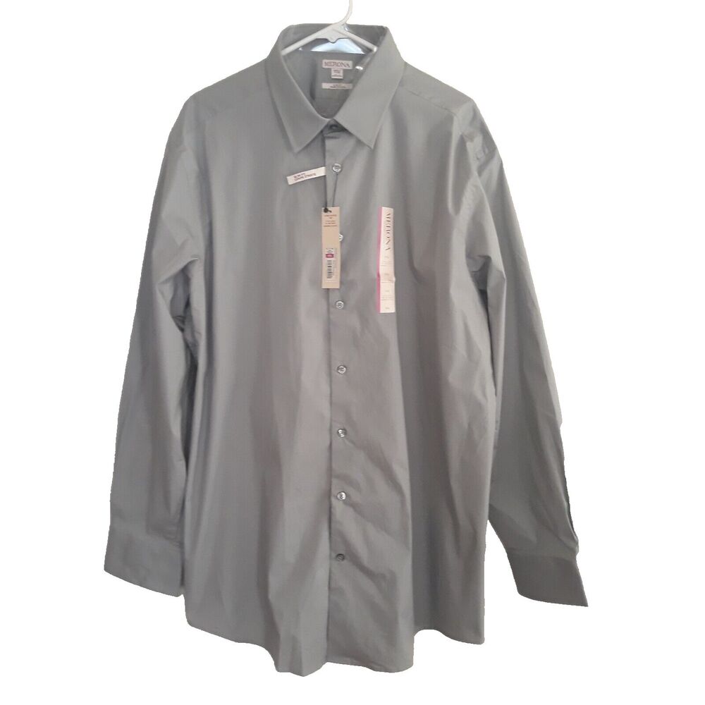 MERONA Button Up Slim Fit Shirt Men Gray XXL Gray Long Sleeve NWT